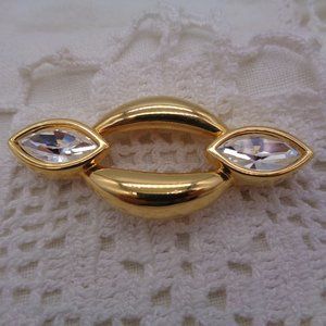 Vintage Swarovski Clear Crystal Gold Plated Brooch